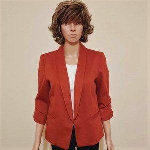 JULES & LEOPOLD RUST OPEN FRONT BLAZER RUCHED SLEEVES FAKE POCKETS SIZE M NWT